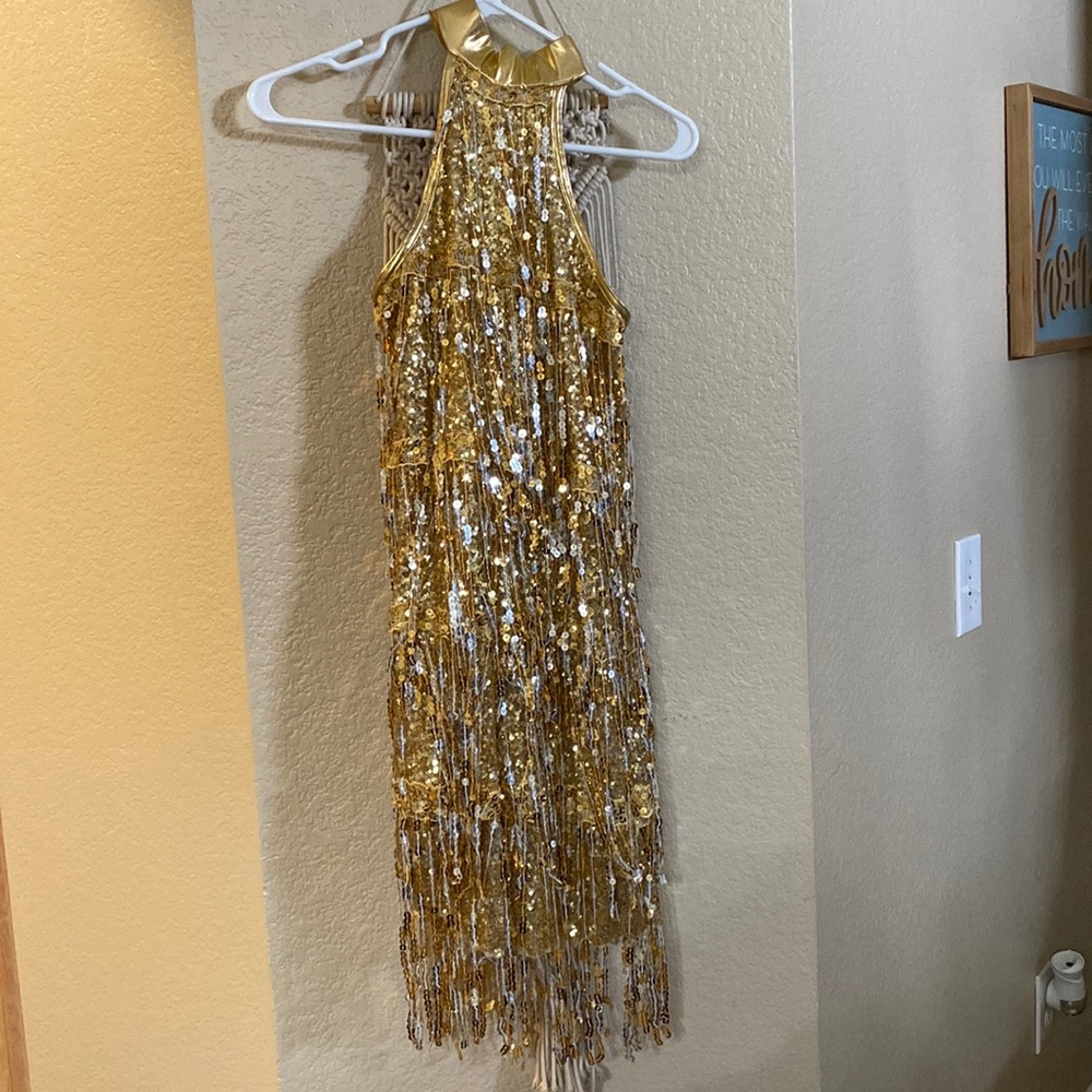 Gold fringe tassel dress